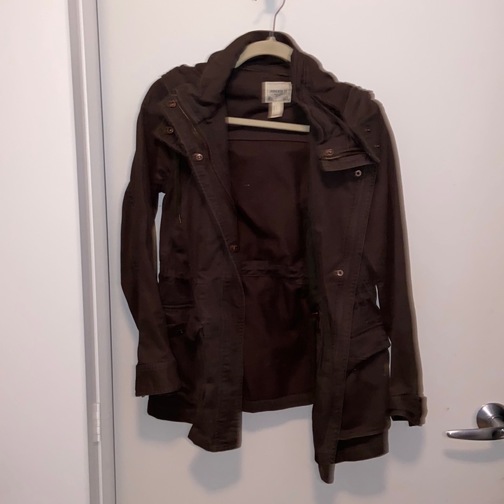 Hooded anorak with drawstring waist